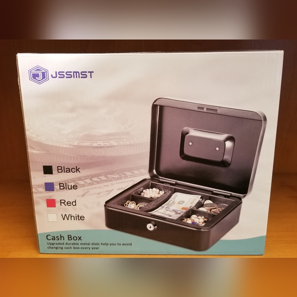 Jssmst Black Cash Box with Compartments